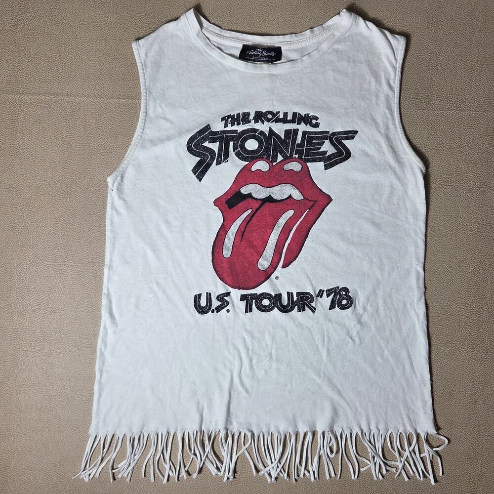 Zara Girls Rolling Stones US Tour 78 Fringe Hem Sleeveless Tank Top Size 13/14